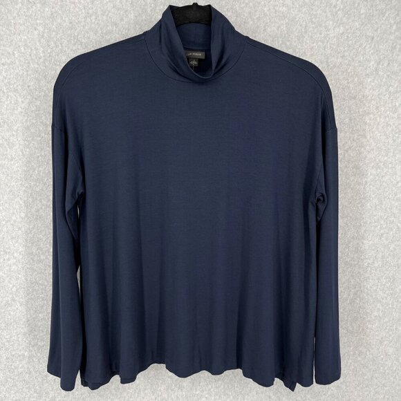 J Jill Wearever Jersey Knit Mock Neck Long Sleeve Top Size L Navy Blue Stretch - Picture 1 of 12